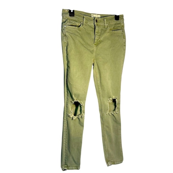 Free People Moss Green Busted Knee Distressed Jeans Sz 29 - Picture 1 of 12
